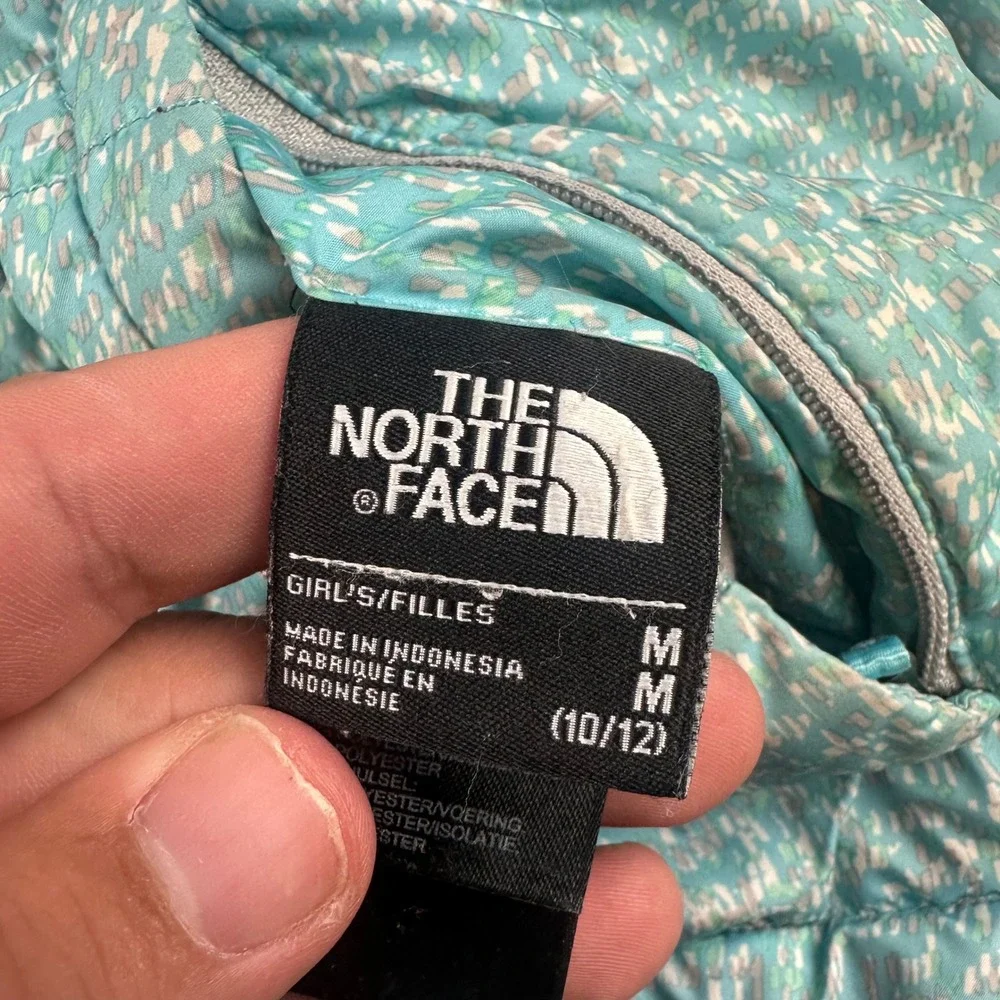 The North Face Reversible Jacket Girls M 10/12 Teal Grey Puffer Fleece Outdoor